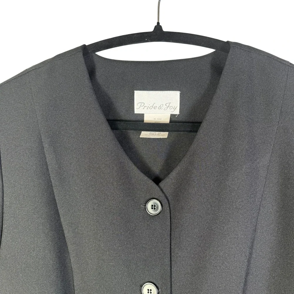 Vintage Pride & Joy Womens Black Short Sleeve Button Front Blouse Size 16 - Picture 3 of 6